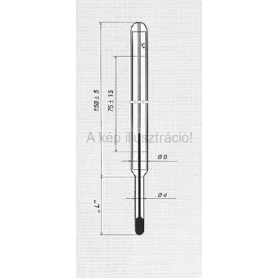 IPARI KIS EGYENES HŐMÉRŐ fémtok nélkül 0+100°C, beosztás: 1°C, benyúló: 163 mm