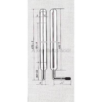 IPARI KIS KÖNYÖK HŐMÉRŐ fémtok nélkül 0+160°C, beosztás: 2°C, benyúló: 141 mm