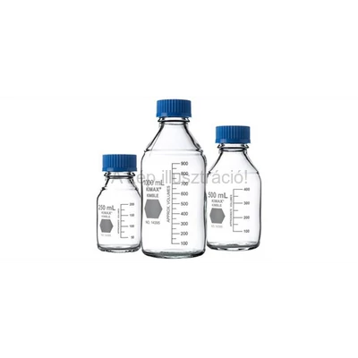 LABORATÓRIUMI ÜVEG autoklávozható fehér, csavaros kék GL45 PP kupakkal, 1000 ml