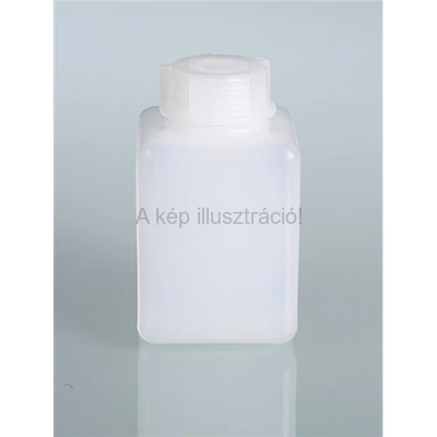 PORFLAKON (PE) bő nyakú, négyszögletes, belső dugóval, csavaros kupakkal, 500 ml